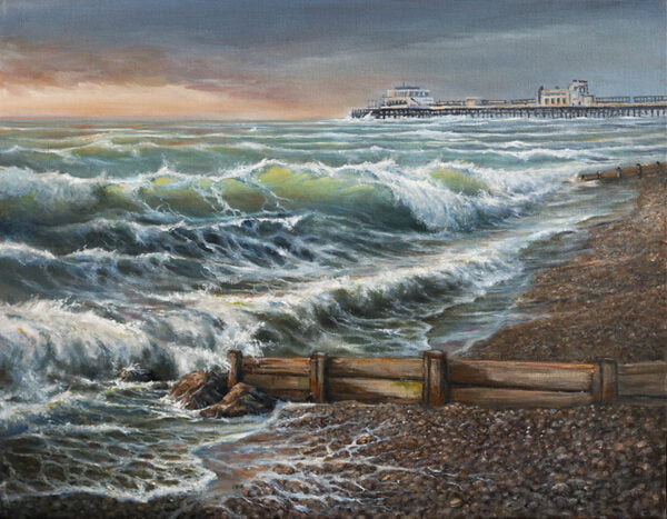 West Sussex Worthing beach and pier on canvas